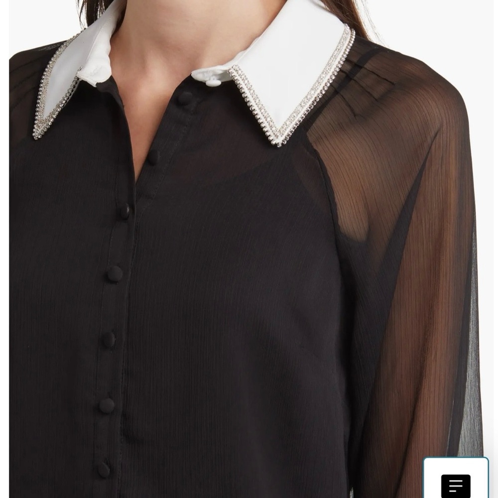 Ted Baker London Chayse Beaded Collar Chiffon Button Up Blouse - Picture 3 of 8